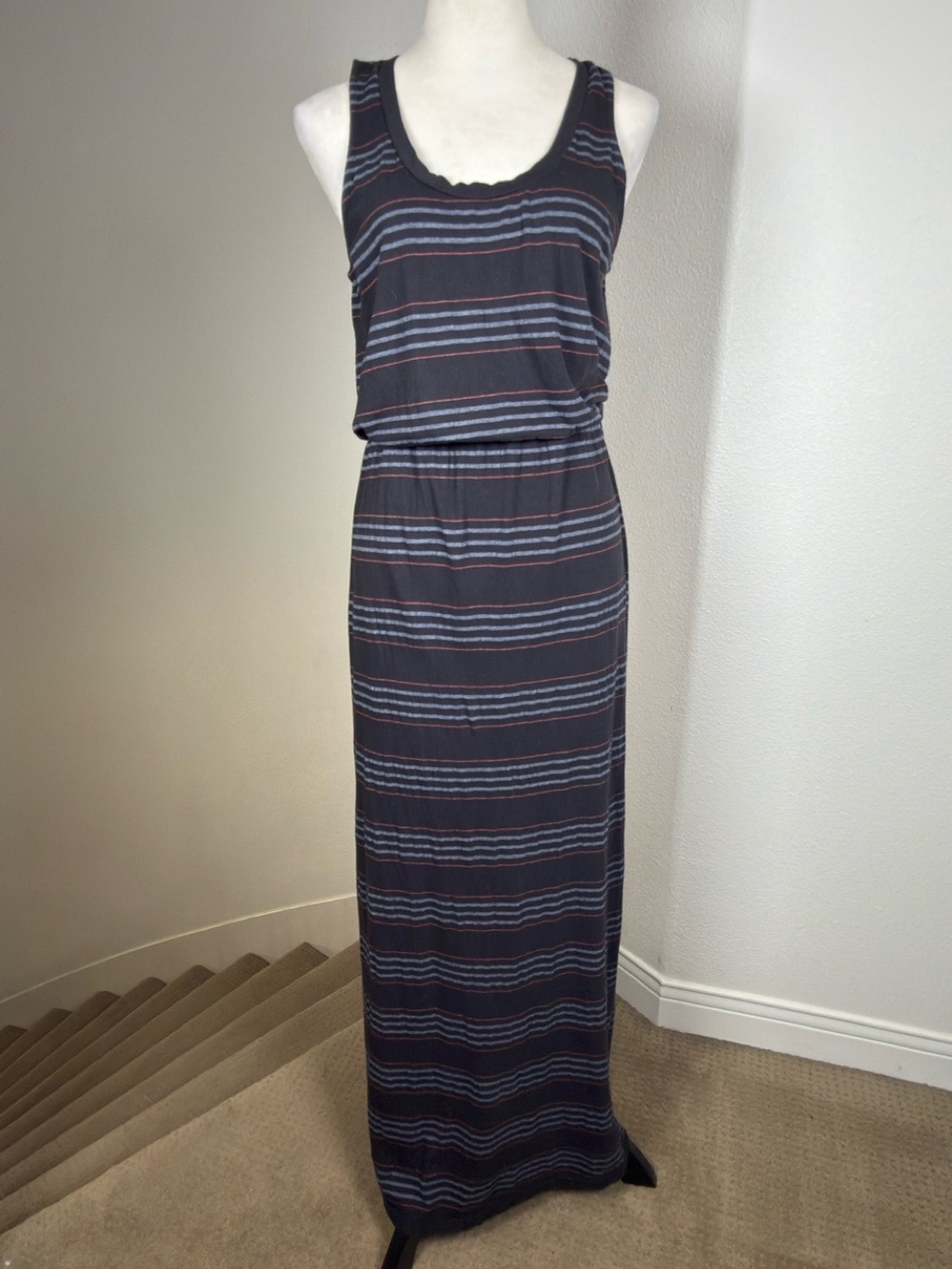 Splendid Black Striped Sleeveless Maxi Dress
